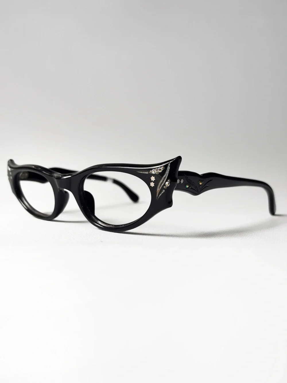 Vintage PETITE Fit Wing Eyeglasses MCM 1950s Cat Eye Rhinestone Glasses France
